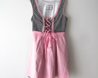 Vintage Dirndl Dress with apron German Austrian Cotton Dress Polka Dots Bavarian Folk National Costume Sound of Music Oktoberfest Size M