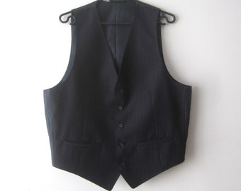 Vintage Navy Blue Gentlemen's Vest Formal Fitted Waistcoat Edwardian Victorian Renaissance Steampunk Baroque Large Size Groom Striped Vest