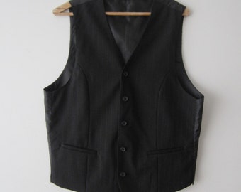 Vintage Mens Classic Vest Black Striped Vest Fitted Formal Waistcoat Dark Gentlemen's Vest Medium to Large Size Mens Vest Groom's Vest