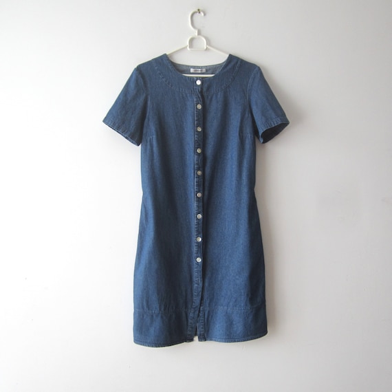 Vintage 90s Denim Shirt Dress Denim Button Up Den… - image 1