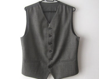 Vintage Grey Gentlemen&#39;s Formal Vest Mens Fitted Waistcoat Classic Mens Vest Office Mens Vest Steampunk Groom Vest Size Medium