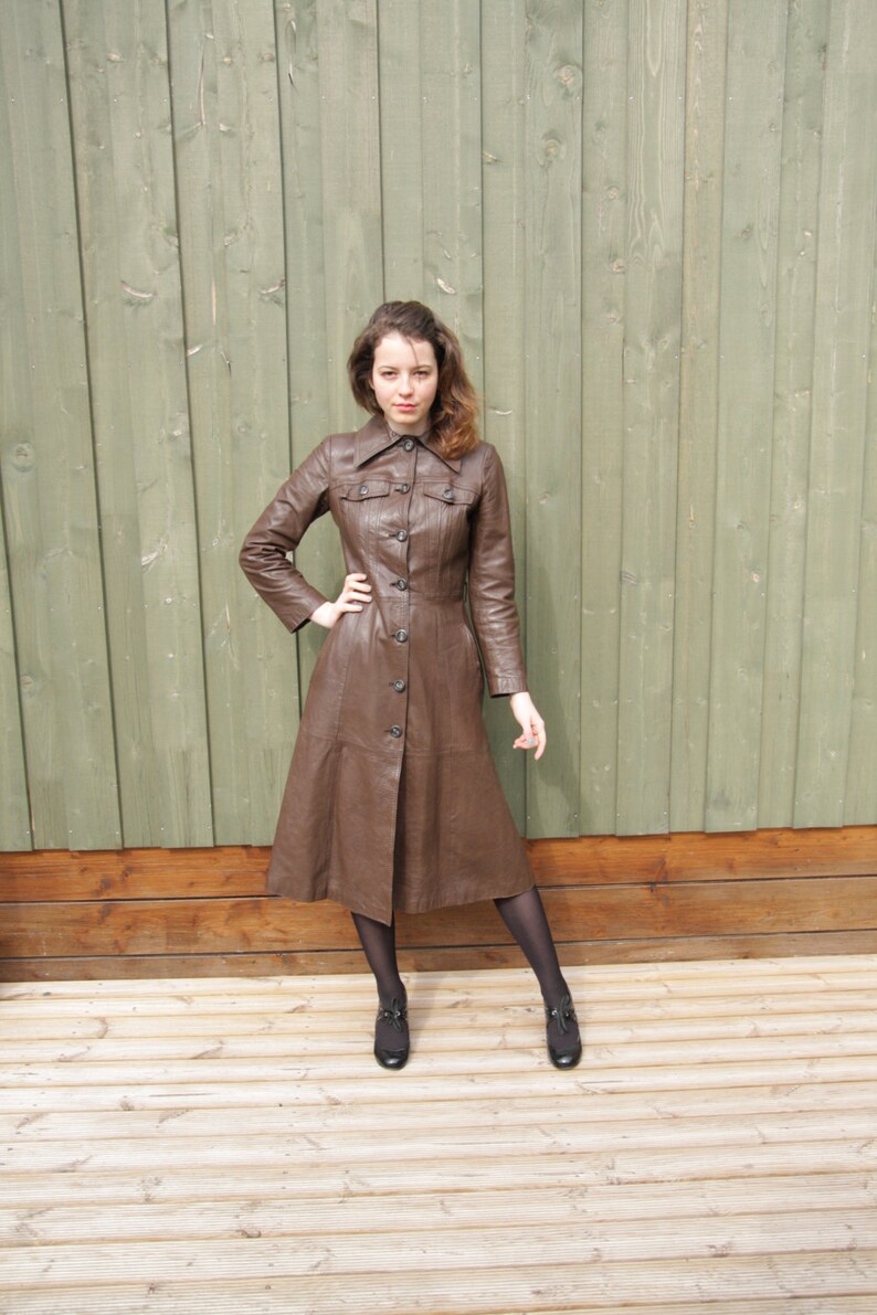 chocolate brown leather trench coat
