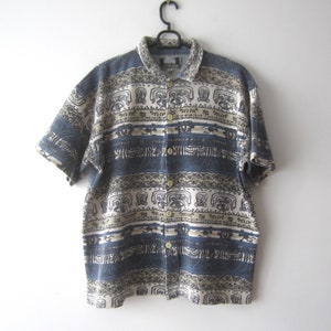 Vintage Hipster Mens Shirt Button Up Shirt Short Sleeve Top Cotton Jersey Shirt Comfortable Summer Shirt Everyday Shirt Size Large to XL