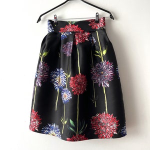 Vintage Small size elegant womens skirt Office lady skirt High Waisted Flowers print Skirt Teacher skirt Knee formal skirt