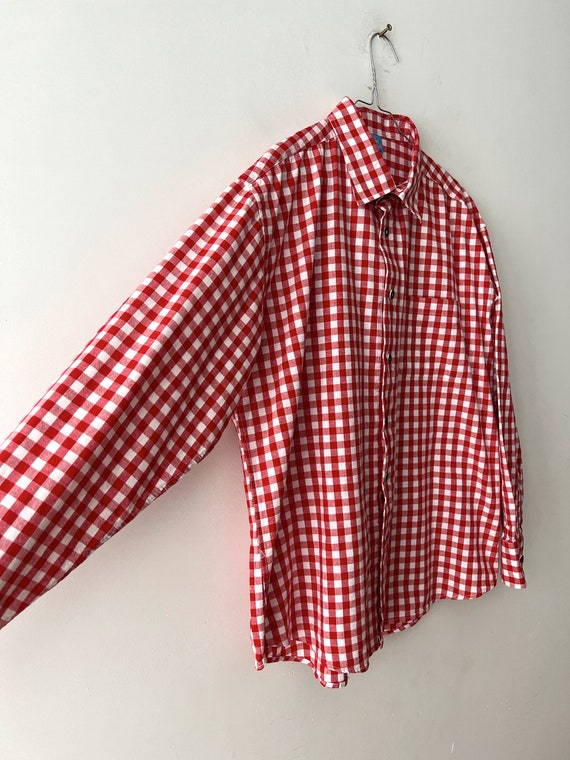 Vintage Austrian Shirt Men Cotton Dirndl Shirt Lo… - image 3