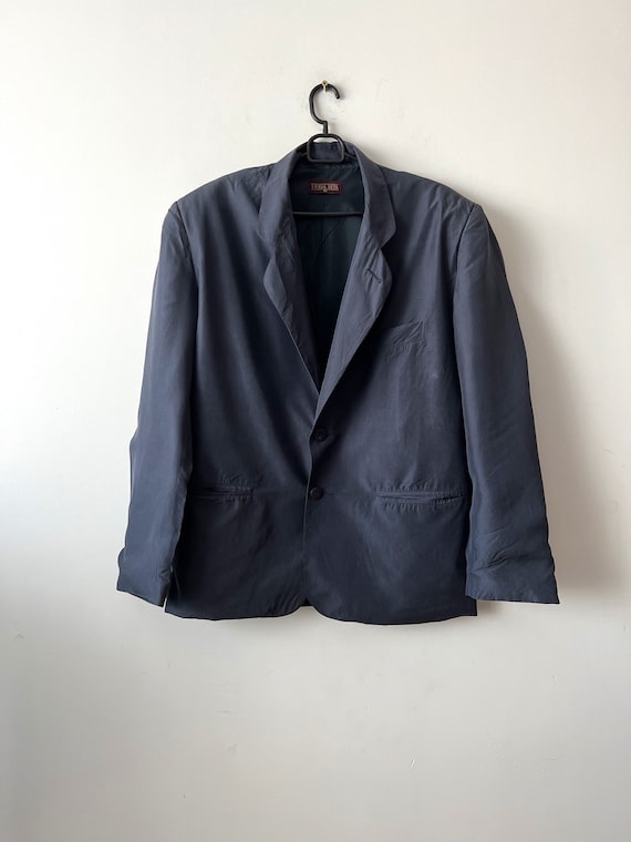 Vintage Medium Size Silk Blazer Silk Sport Coat Men s Blue Silk