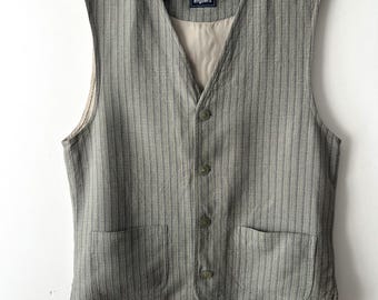 Vintage engbers Gentleman's Vest Everyday Waistcoat Striped linen blend viscose Summer grandpa Vest Size Medium to L Comfortable formal vest
