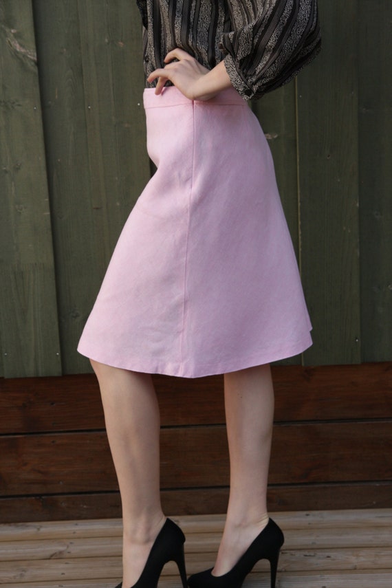 Vintage Light Pink Linen Skirt Summer Office Lady… - image 4