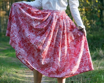 Patterned Red White Skirt Abstract Print Skirts Swirls Skirts Vintage  Accordion Pleat Skirt Medium Size