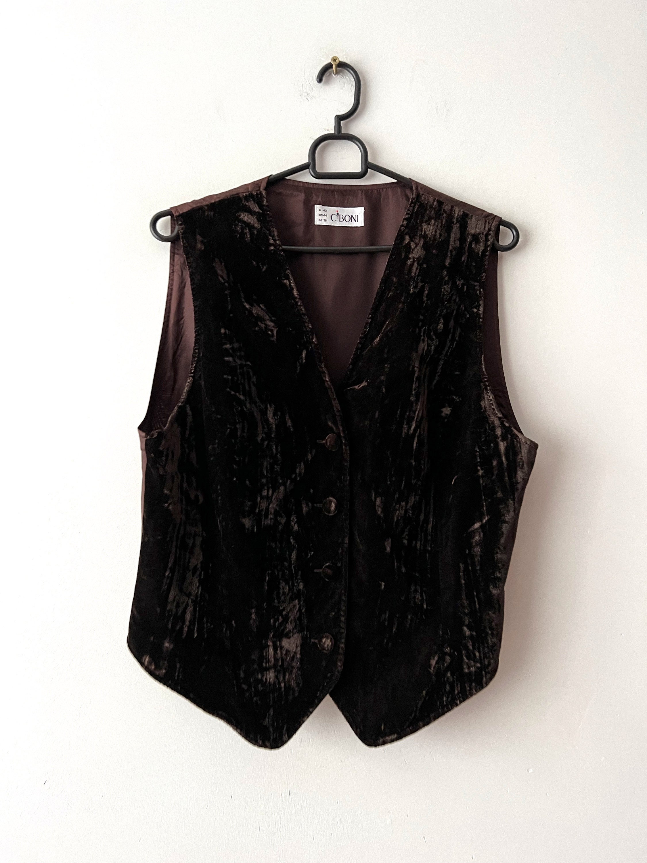 Vintage Dark Brown Velvet Vest Women's Velour Waistcoat Etsy