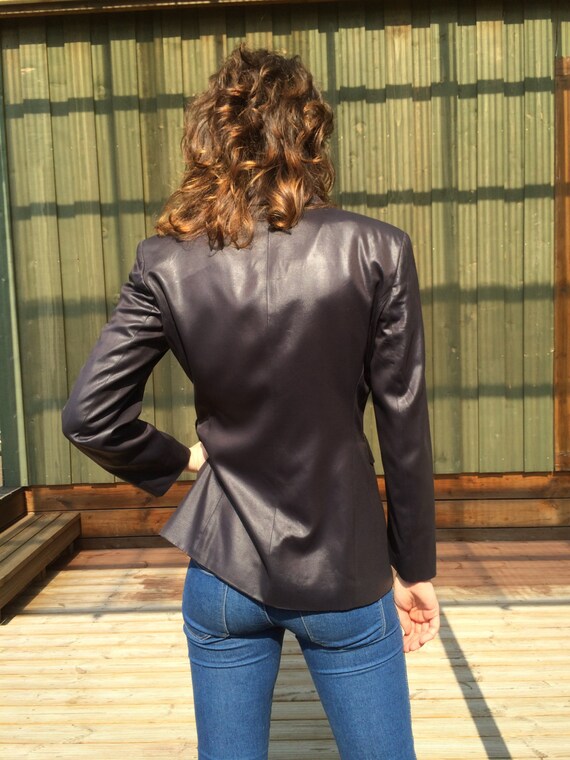 Vintage Women's Office Lady Jacket Shiny Black Bl… - image 2