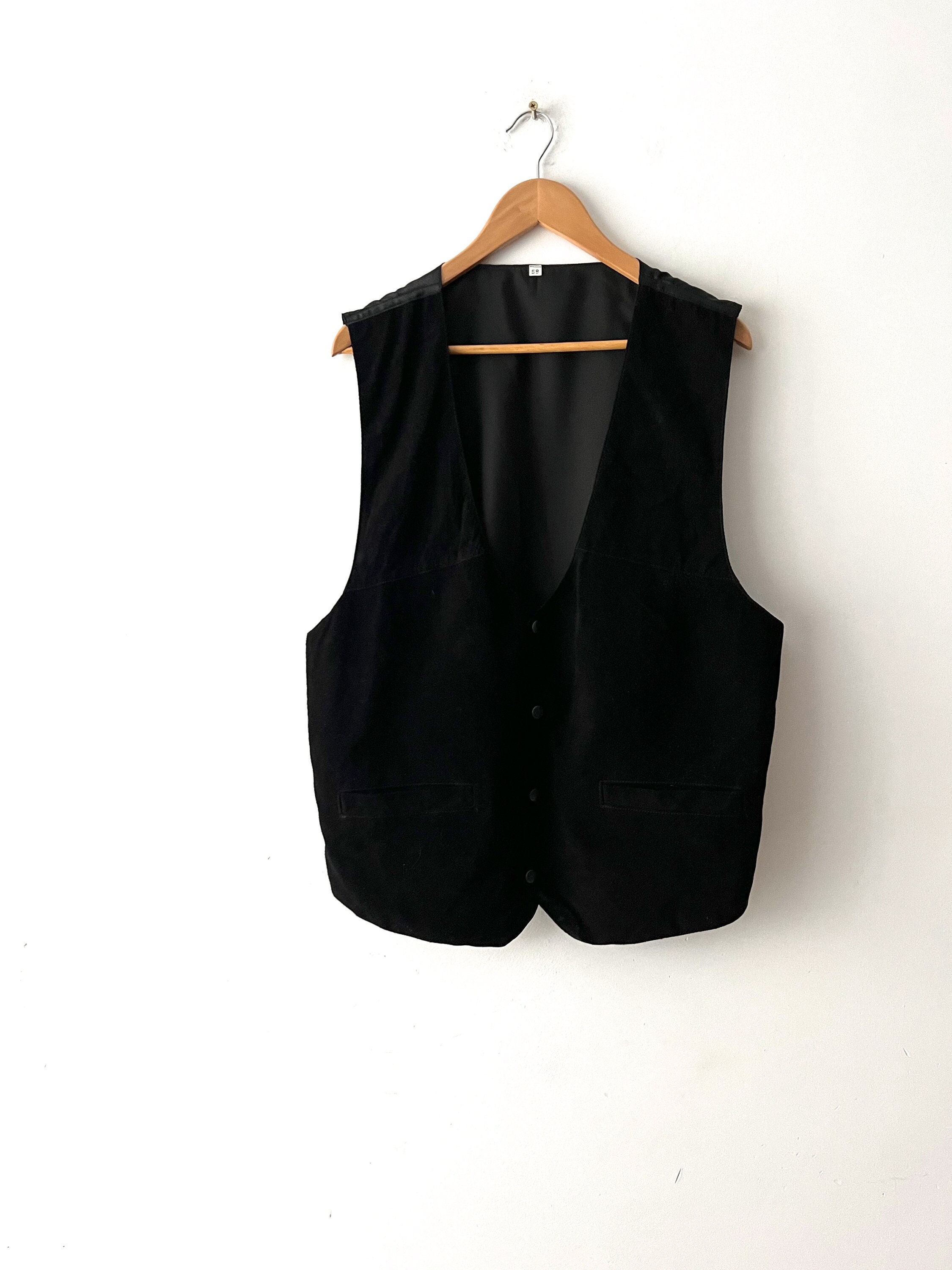 Vintage Leather Vest Push Button Western Biker Rocker Waistcoat  Mens genuine Leather Vest Classic leather vest Black suede vest size XL
