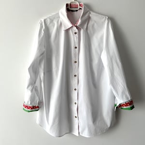 Vintage Plus Extra Große Bayerische Damen Bluse Langarm Hemd Tiroler Oktoberfest Bluse Formale Folklore Bluse Oma Weiß Top