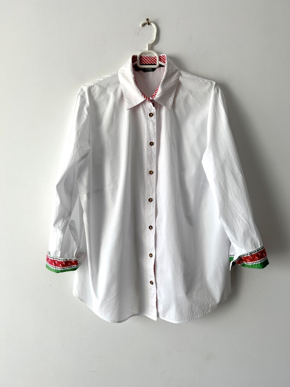 Hippie Clothes Vintage Trachten Shirt Womens Clothing Women Small Button Tops Casual L size Shirt Vintage White Blouse Long sleeve