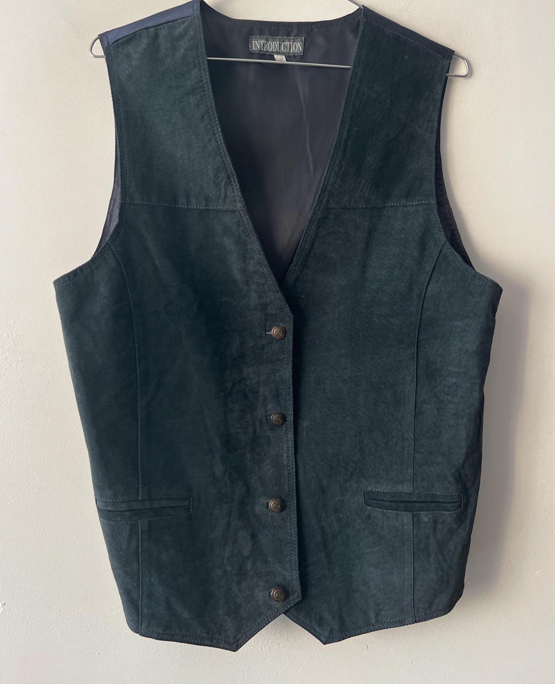 Vintage Leather Vest Button Down Western Biker Rocker Waistcoat Womens ...