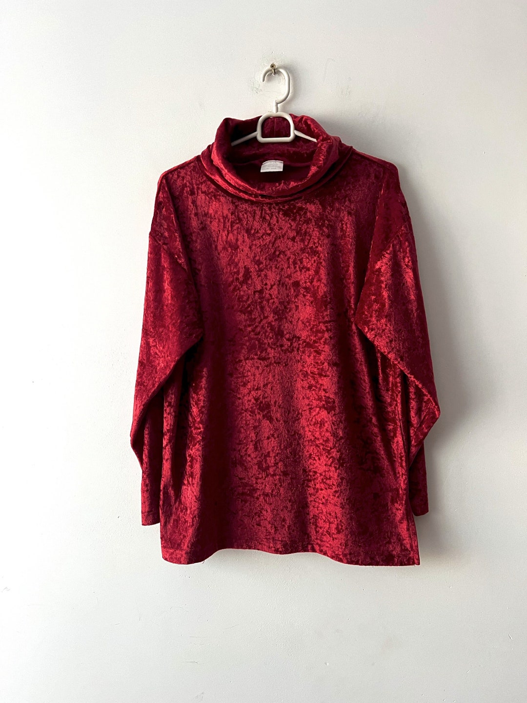Vintage Comfortable Velvet Blouse Long Sleeve Velvet Top Women's Red