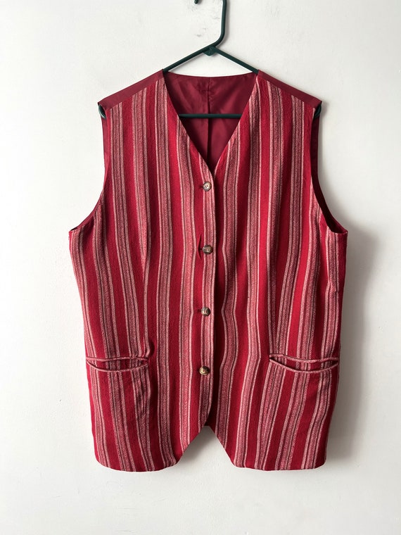 Vintage 90s summer vest Red striped vest Hippie F… - image 2