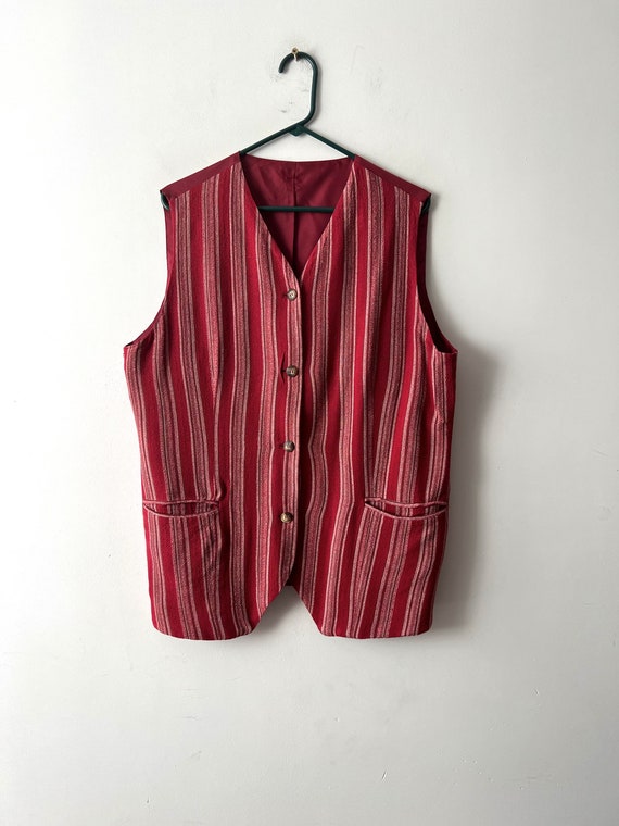 Vintage 90s summer vest Red striped vest Hippie F… - image 1