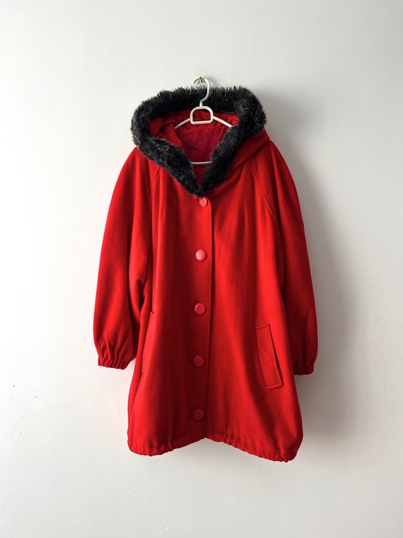 Vintage Women s Wool Blend Parka Jacket Red Cropped Coat With Hooded 90s Wool Coat Oversize Hipster Coat Size Large Parka Etsy Canada