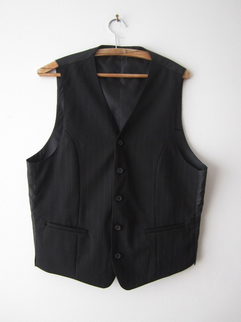 Vintage Mens Classic Vest Black Striped Vest Fitted Formal Etsy