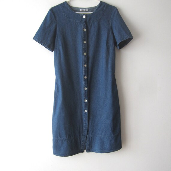 Vintage 90s Denim Shirt Dress Denim Button Up Den… - image 5