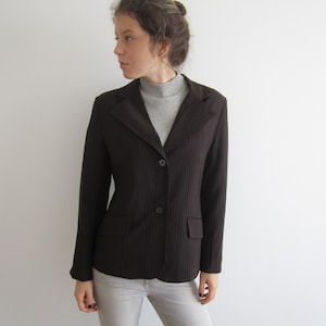 Vintage Women's Classic Jacket Brown Striped Blazer Button Up Chocolate Brown Secretary Jacket Medium Size Office Lady Blazer Teacher Jacket
