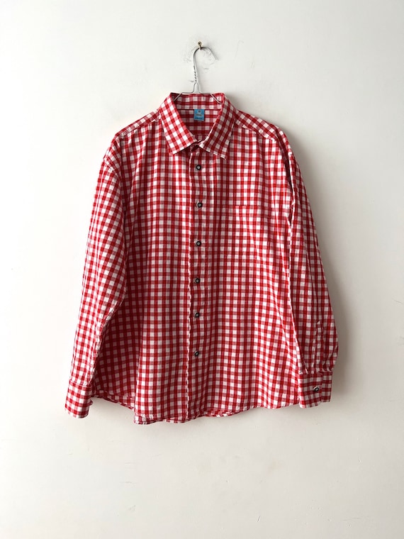 Vintage Austrian Shirt Men Cotton Dirndl Shirt Lo… - image 1