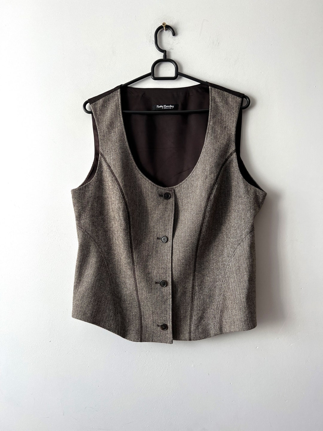 Vintage Plus Extra Large Classic Women's Vest Herringbone Brown Vest