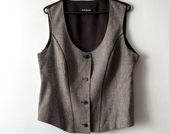 Vintage Plus Extra large classic women's vest Herringbone brown vest Women's formal vest Betty Barclay Waistcoat Button Up office Vest