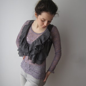 Grey Cropped Women&#39;s Vest Festival Waistcoat Light Frill Vest Medium Size Short Bolero Vest