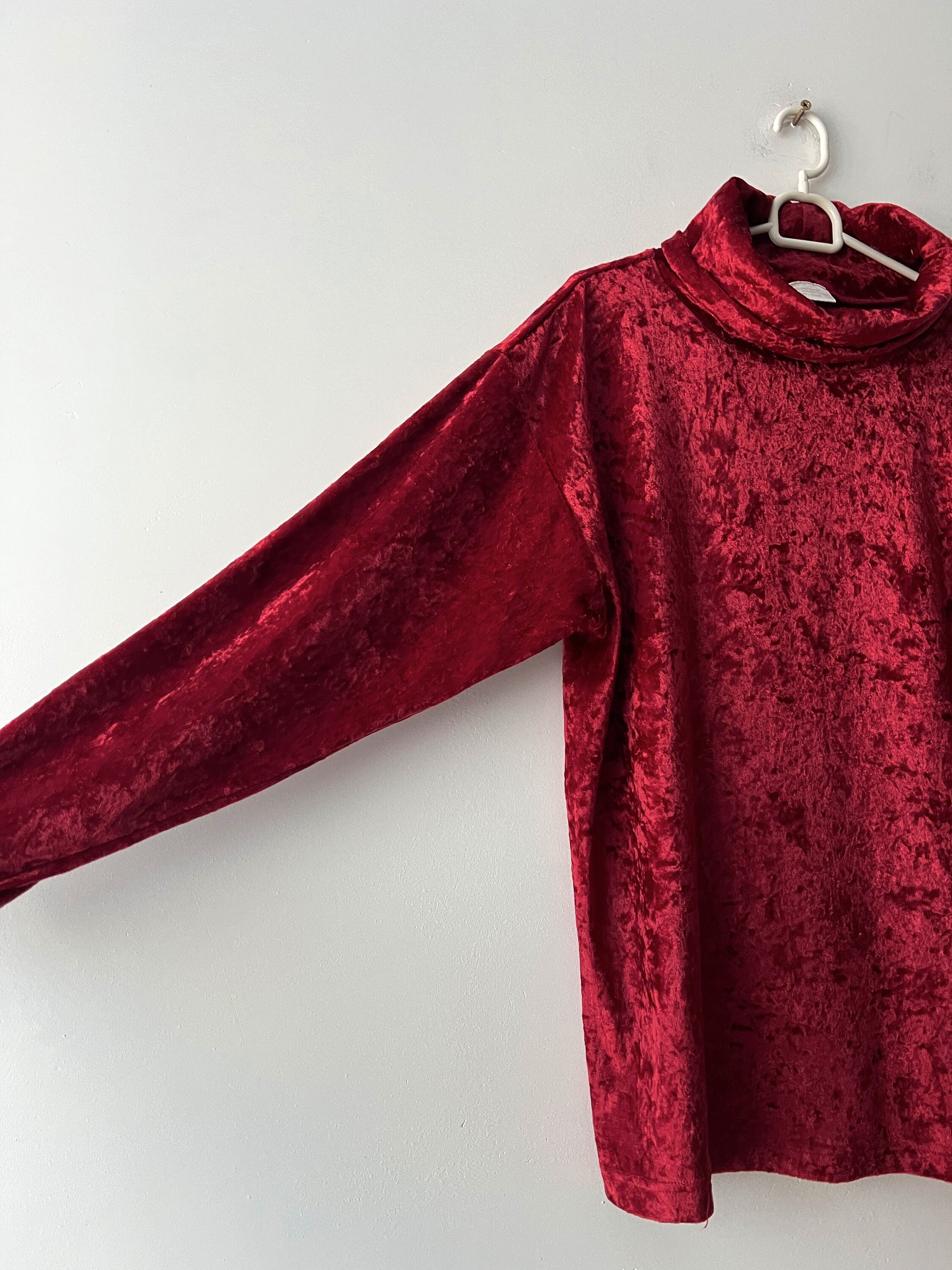 Vintage Comfortable Velvet Blouse Long Sleeve Velvet Top Women's Red
