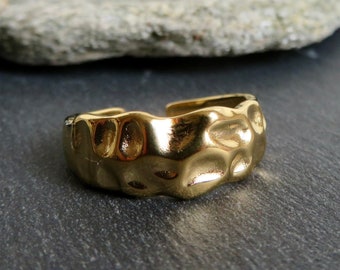 Hammered golden Stainless steel ring Gold jewelry Adjustable Ring