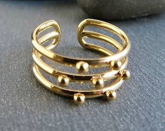 GOLDEN Stainless steel Multiple rings 3 rows and balls Golden jewelry Adjustable ring