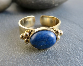 BLUE lapis lazuli stone GOLD Stainless steel ring Natural lapis lazuli stone Blue jewel