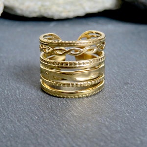 Multiple row ring ring GOLDEN stainless steel Large adjustable ring Golden jewel S1 image 1