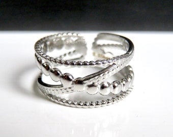 Anillo múltiples anillos entrelazados Acero inoxidable PLATA anillo ajustable Joyería de plata S2