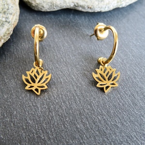 Small half-creole LOTUS earrings in GOLD stainless steel Zen Serenity steel jewelry Protection S2
