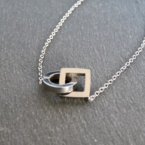 YOU and ME Stainless steel circle and square pendant necklace and Forcat mesh chain Love dainty jewel