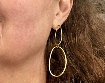 Long geometric earrings 2 ovals Stainless steel GOLD Golden jewel S2