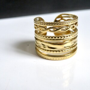 Multiple row ring ring GOLDEN stainless steel Large adjustable ring Golden jewel S1 image 3