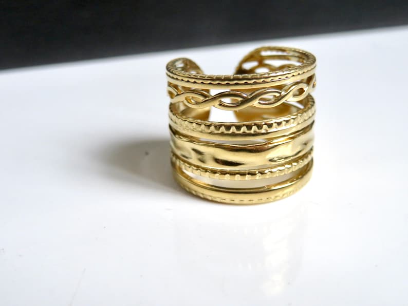 Multiple row ring ring GOLDEN stainless steel Large adjustable ring Golden jewel S1 image 3