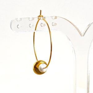 DONUT hoop earrings in GOLD stainless steel and mother-of-pearl beads S2 steel jewelry image 5