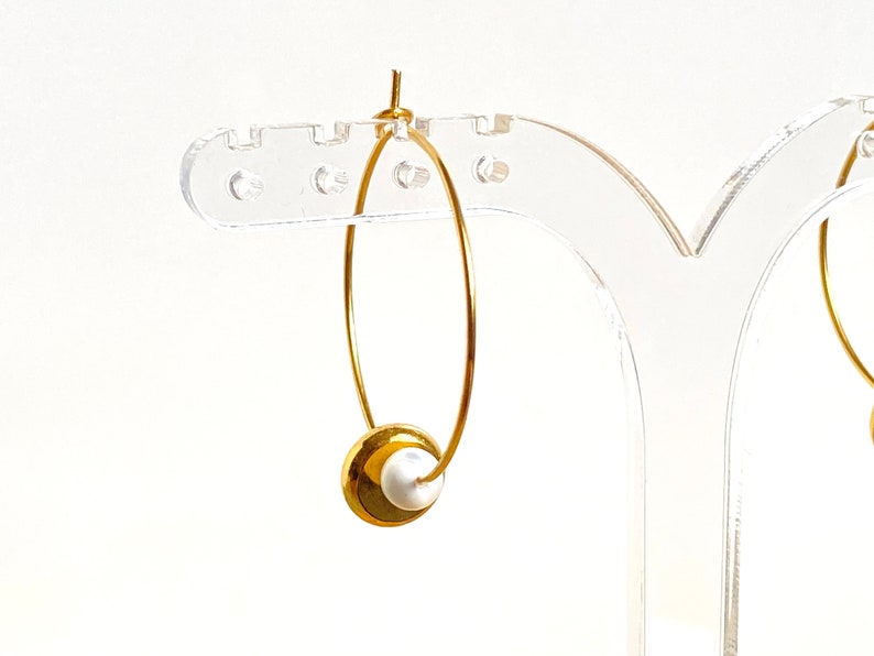 DONUT hoop earrings in GOLD stainless steel and mother-of-pearl beads S2 steel jewelry image 5