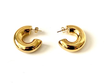 Very THICK RING earrings GOLDEN stainless steel Creoles Golden jewel S1