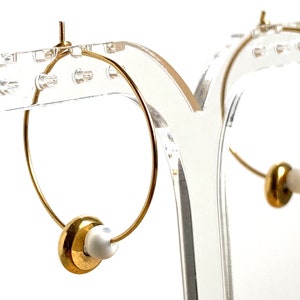 DONUT hoop earrings in GOLD stainless steel and mother-of-pearl beads S2 steel jewelry image 4