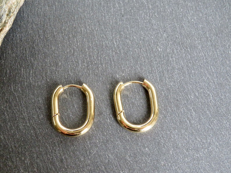 Small GOLDEN or SILVER tone Stainless steel oval hoops earrings Ear RInGS hoops Golden or Silver tone jewelry image 1