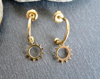 Petites boucles d'oreilles demi-créoles SOLEIL acier inoxydable DORÉ Bijou acier S1