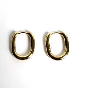 Small GOLDEN or SILVER tone Stainless steel oval hoops earrings Ear RInGS hoops Golden or Silver tone jewelry image 2