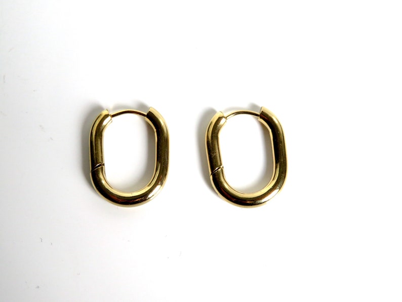 Small GOLDEN or SILVER tone Stainless steel oval hoops earrings Ear RInGS hoops Golden or Silver tone jewelry image 2