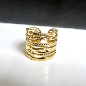 Multiple row ring ring GOLDEN stainless steel Large adjustable ring Golden jewel S1 image 5